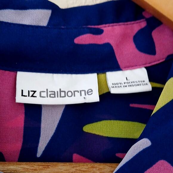 Liz Claiborne neon abstract sheer blouse with tank - Picture 4 of 6